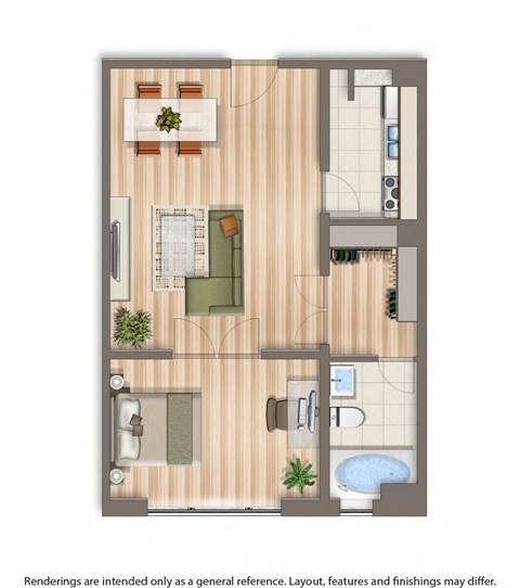 studio apartment floor plan rendering at baystate apartments in washington dc